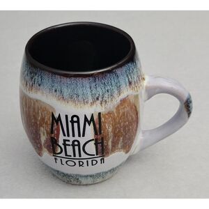My Cafe Miami Beach‎ Florida Ceramic Coffee Mug Blue Brown Drip Glaze 16 oz